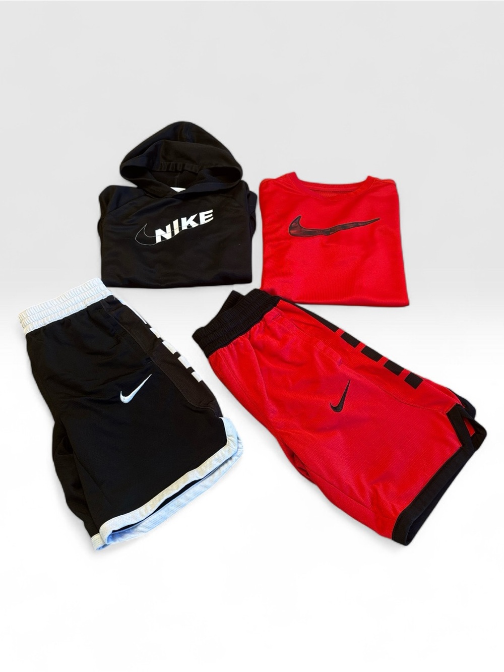 Nike Red and Black Athletic Tops with Matching Shorts